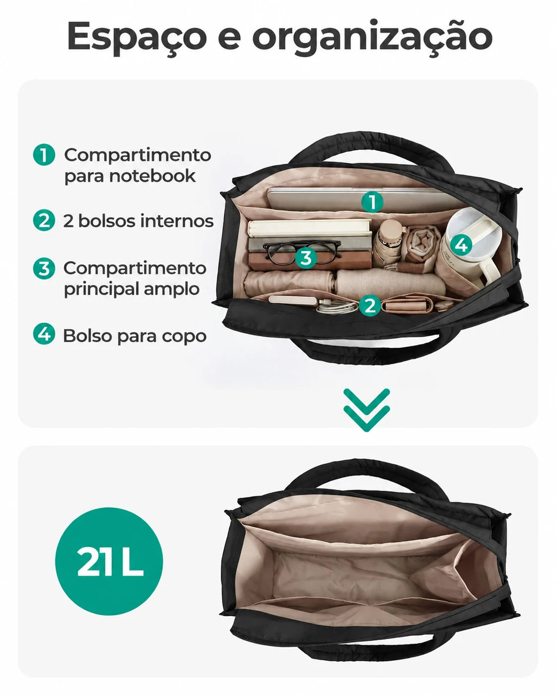 Kit Tote com Necessaire Bags Mart Cor Preto — organização dos acessórios