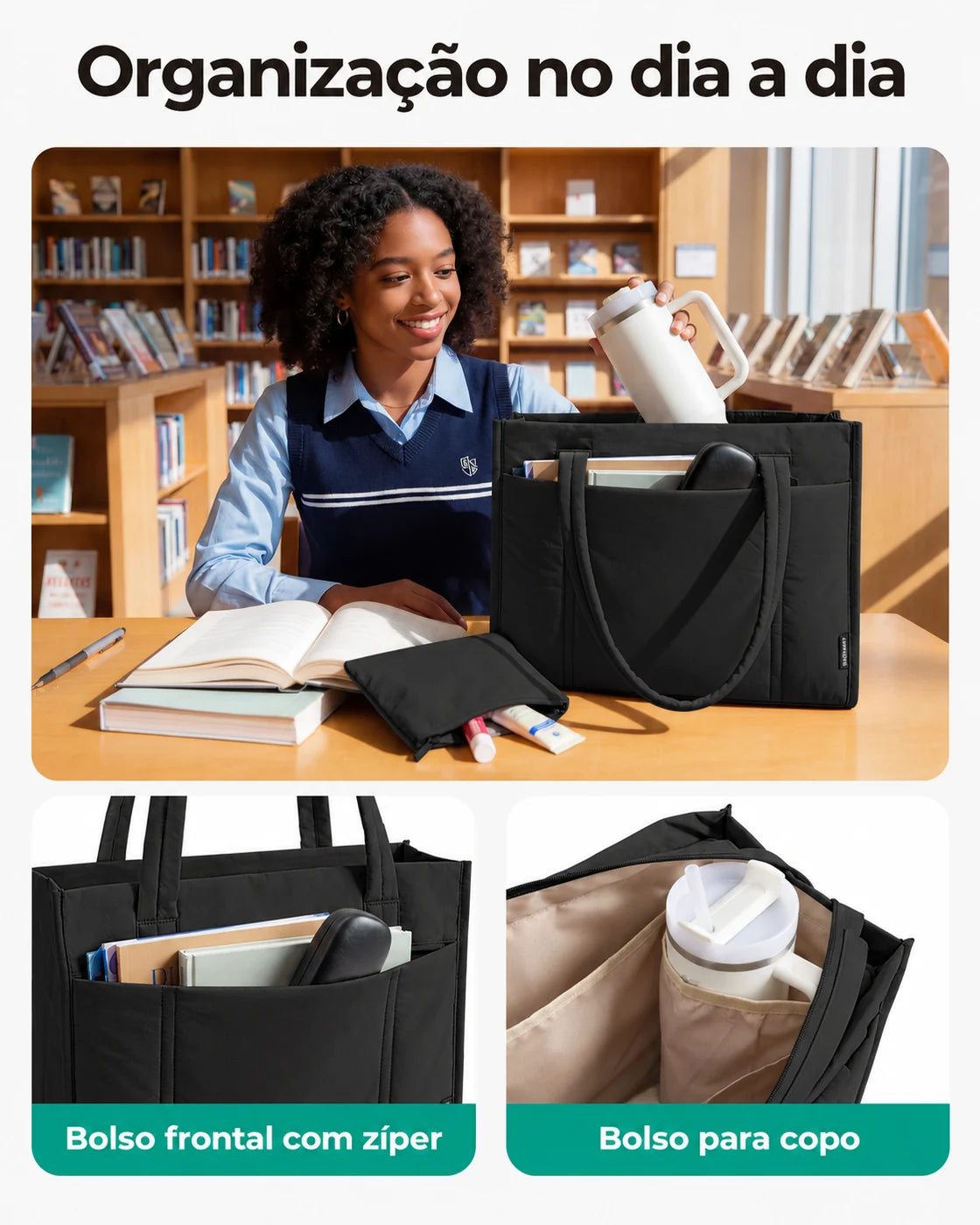 Kit Tote com Necessaire Bags Mart Cor Preto — produto em uso