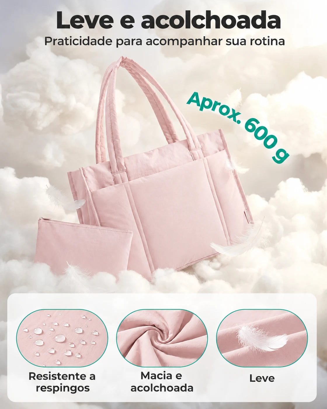 Kit Tote com Necessaire Bags Mart Cor Rosa — acabamento leve e acolchoado