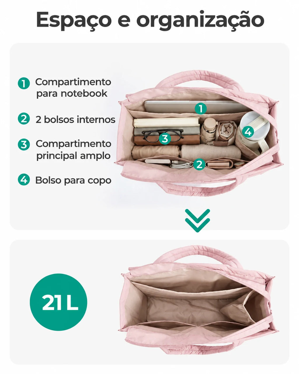 Kit Tote com Necessaire Bags Mart Cor Rosa — organização dos acessórios