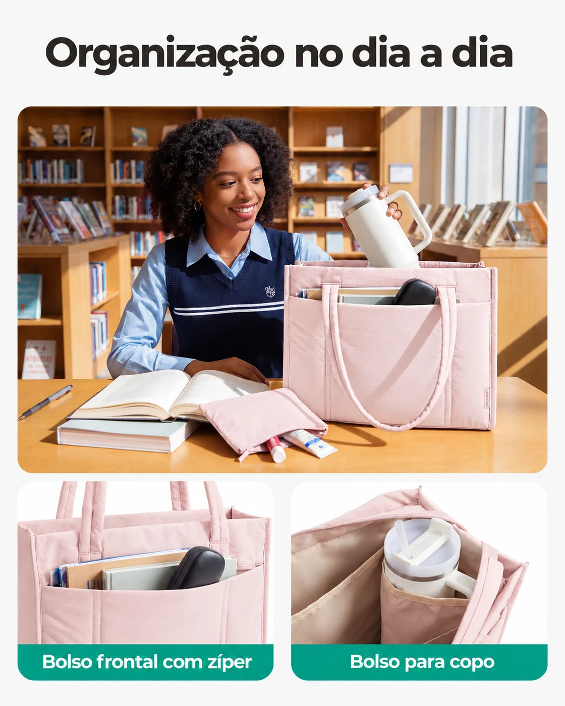 Kit Tote com Necessaire Bags Mart Cor Rosa — produto em uso