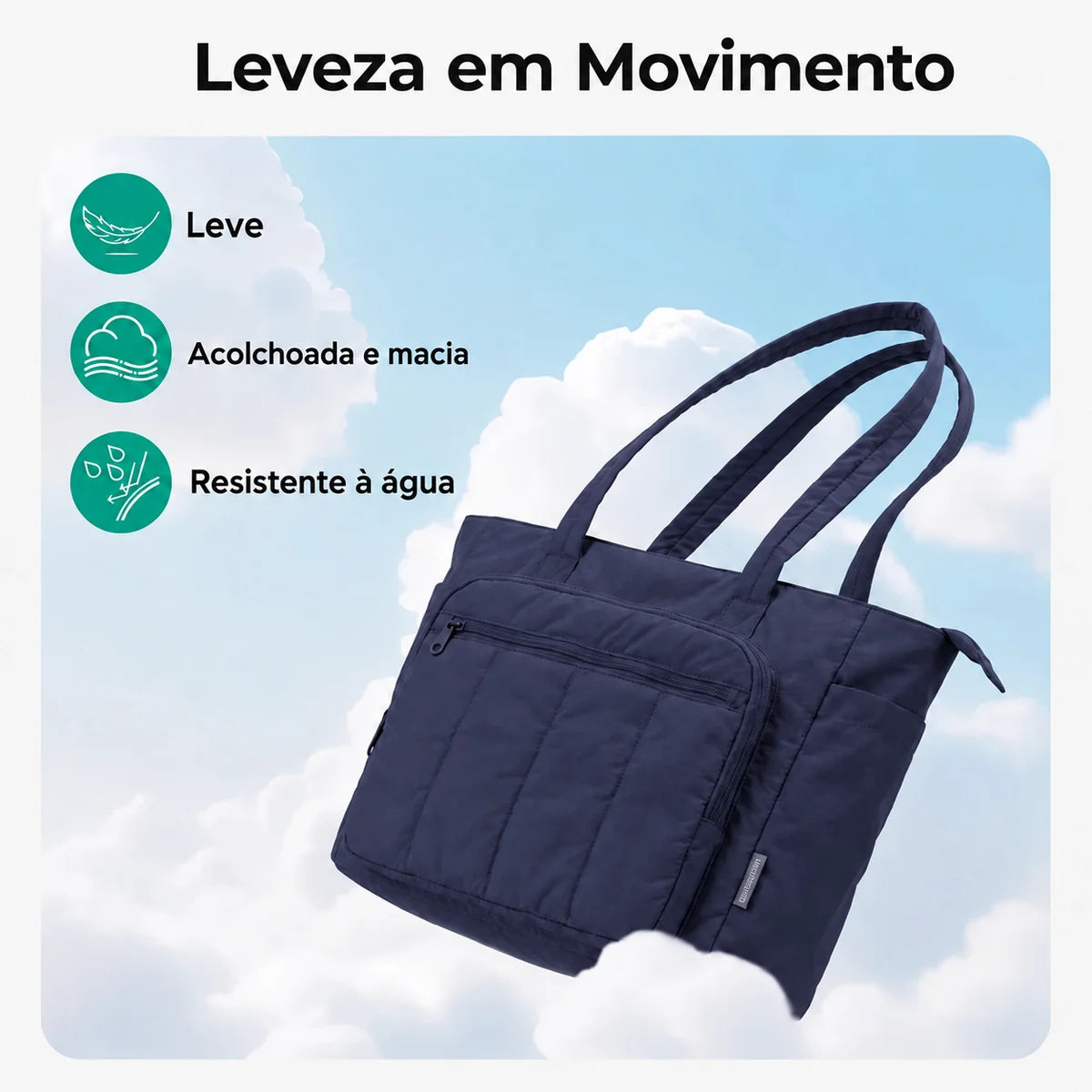 Kit Bolsa Tote Feminina com Necessaire (2 peças) Bags Mart Cor Azul Profundo — Tecido e acabamento