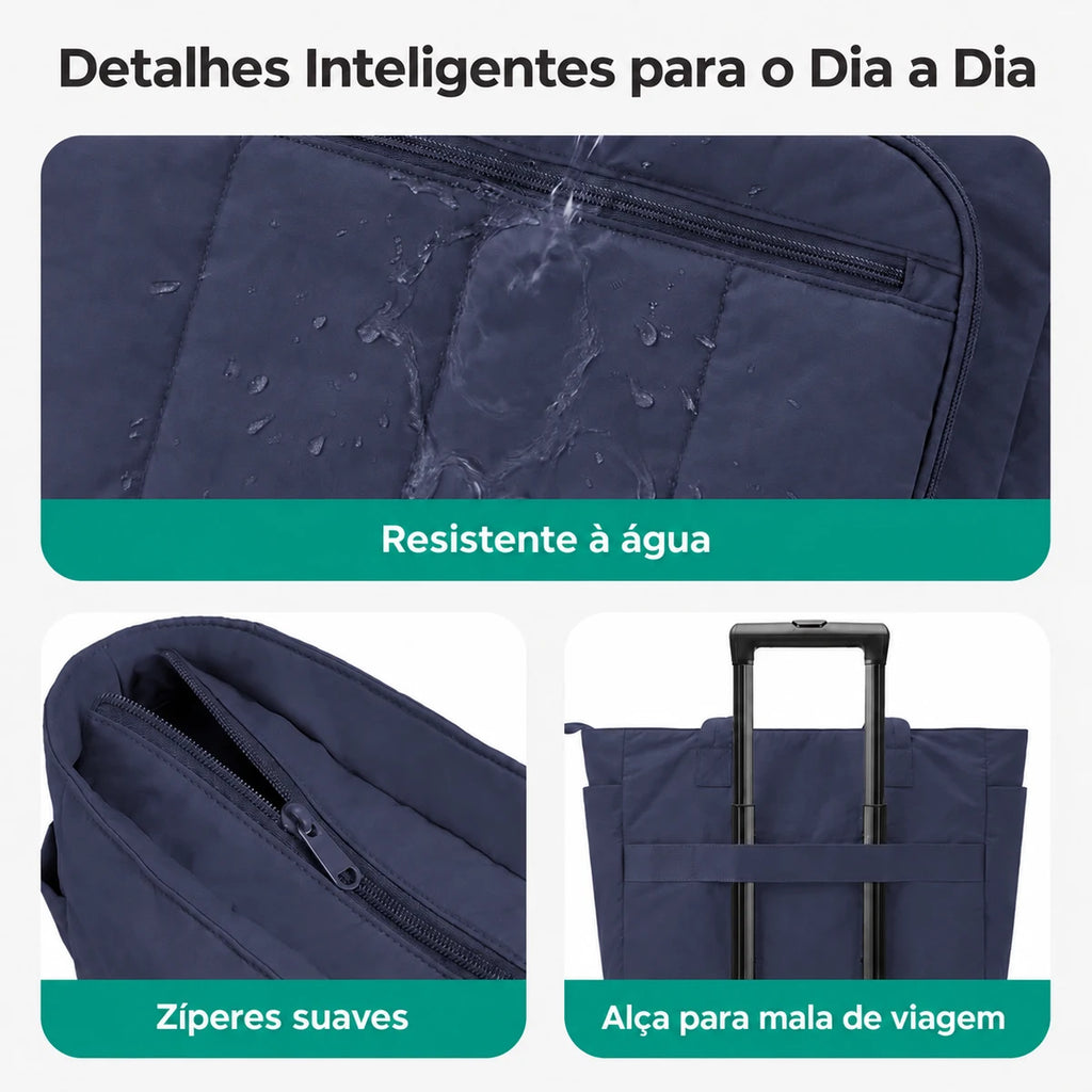 Kit Bolsa Tote Feminina com Necessaire (2 peças) Bags Mart Cor Azul Profundo — Detalhes e acabamentos