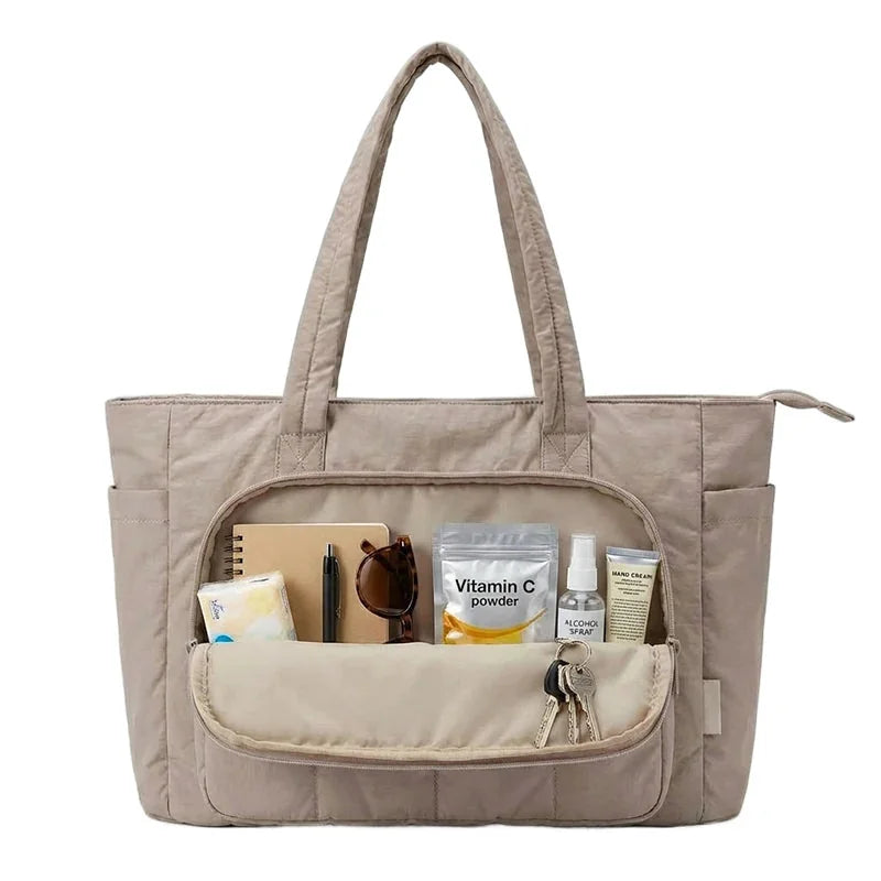 Kit Bolsa Tote Feminina com Necessaire (2 peças) Bags Mart Cor Cáqui — Bolso frontal e porta-chaves