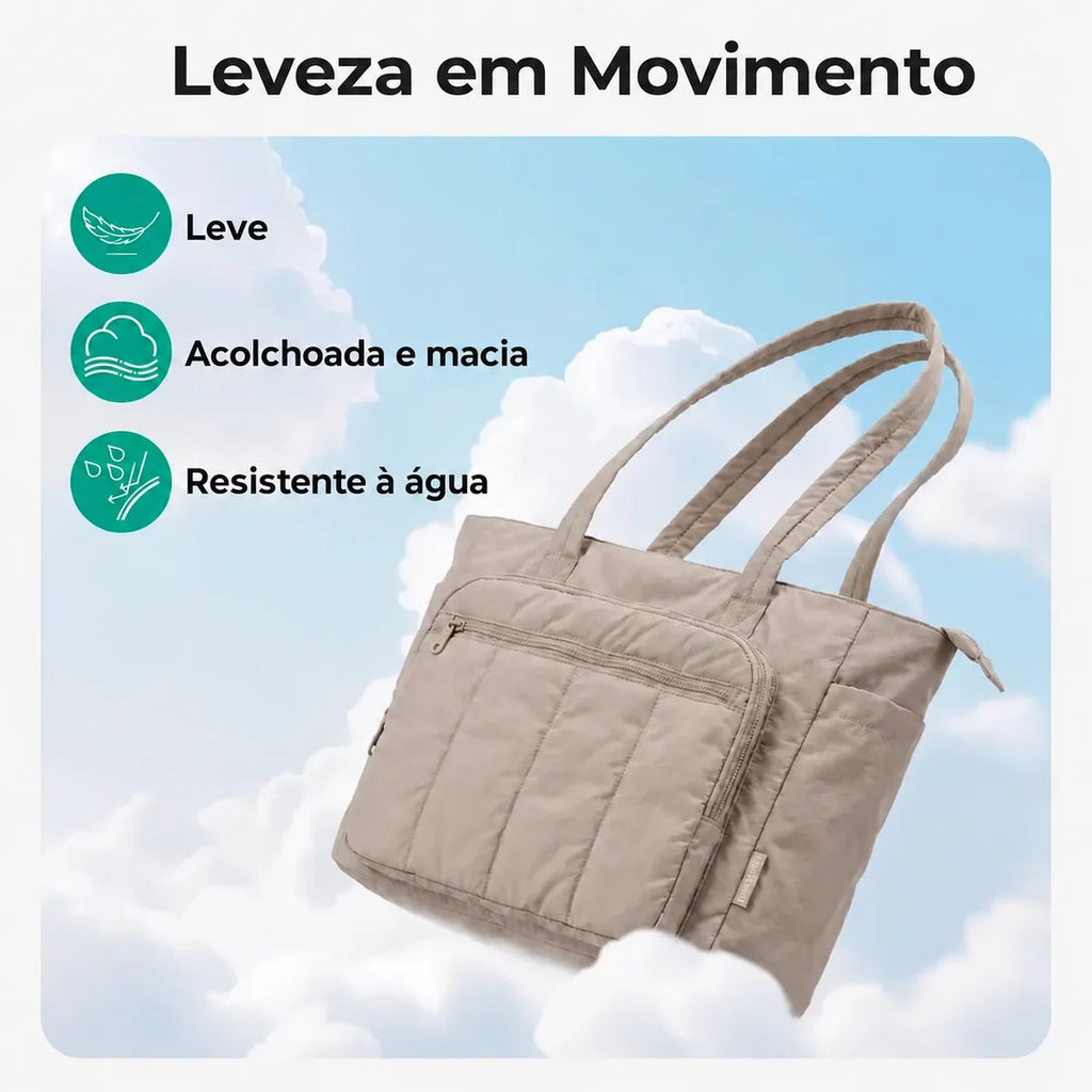 Kit Bolsa Tote Feminina com Necessaire (2 peças) Bags Mart Cor Cáqui — Acabamento acolchoado