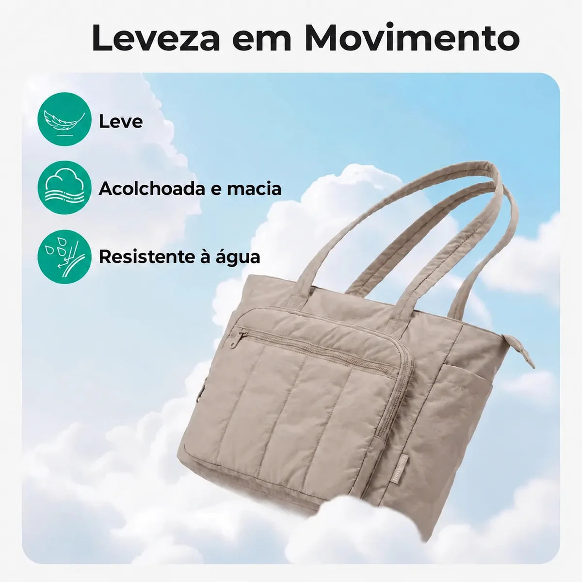Kit Bolsa Tote Feminina com Necessaire (2 peças) Bags Mart Cor Cáqui — Acabamento acolchoado