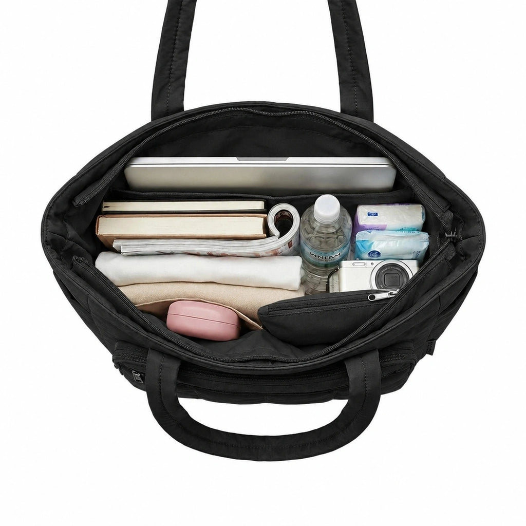 Kit Bolsa Tote Feminina Cor Preto - Interior