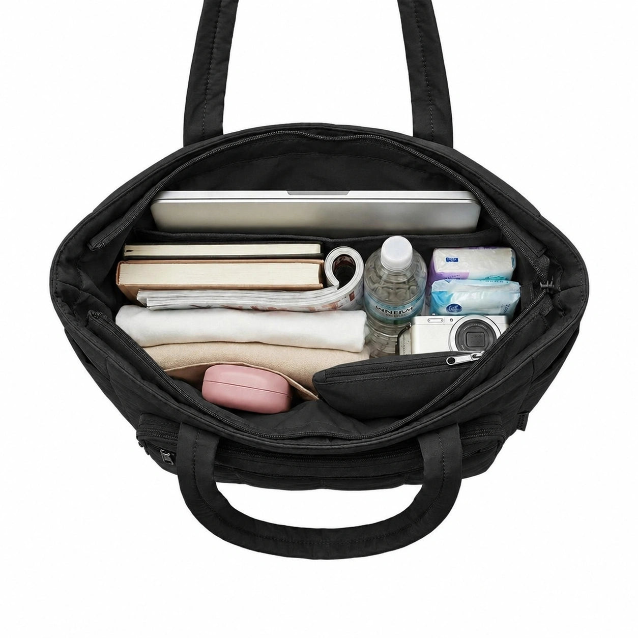 Kit Bolsa Tote Feminina Cor Preto - Interior