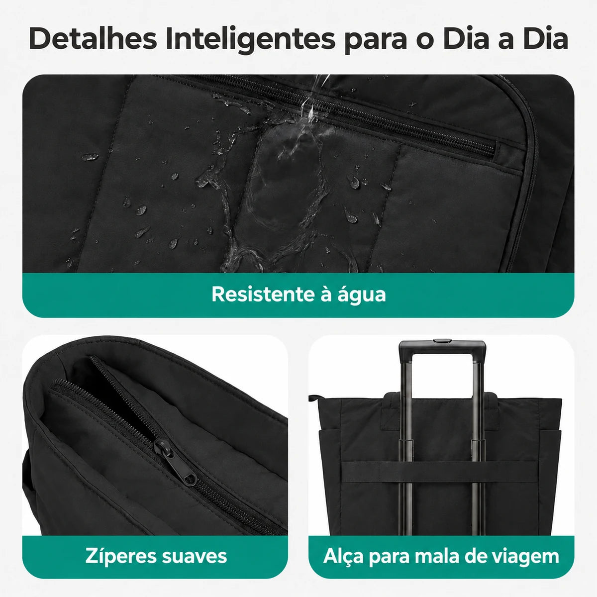 Kit Bolsa Tote Feminina com Necessaire (2 peças) Bags Mart Cor Preto — Detalhes e acabamentos