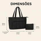 Kit Bolsa Tote Feminina com Necessaire (2 peças) Bags Mart Cor Preto — Dimensões em centímetros