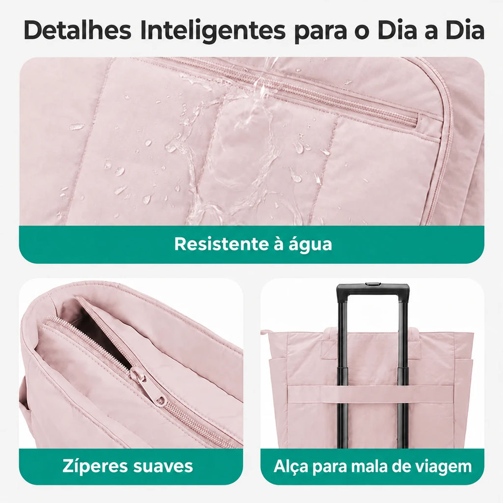 Kit Bolsa Tote Feminina com Necessaire (2 peças) Bags Mart Cor Rosa — Detalhes e acabamentos