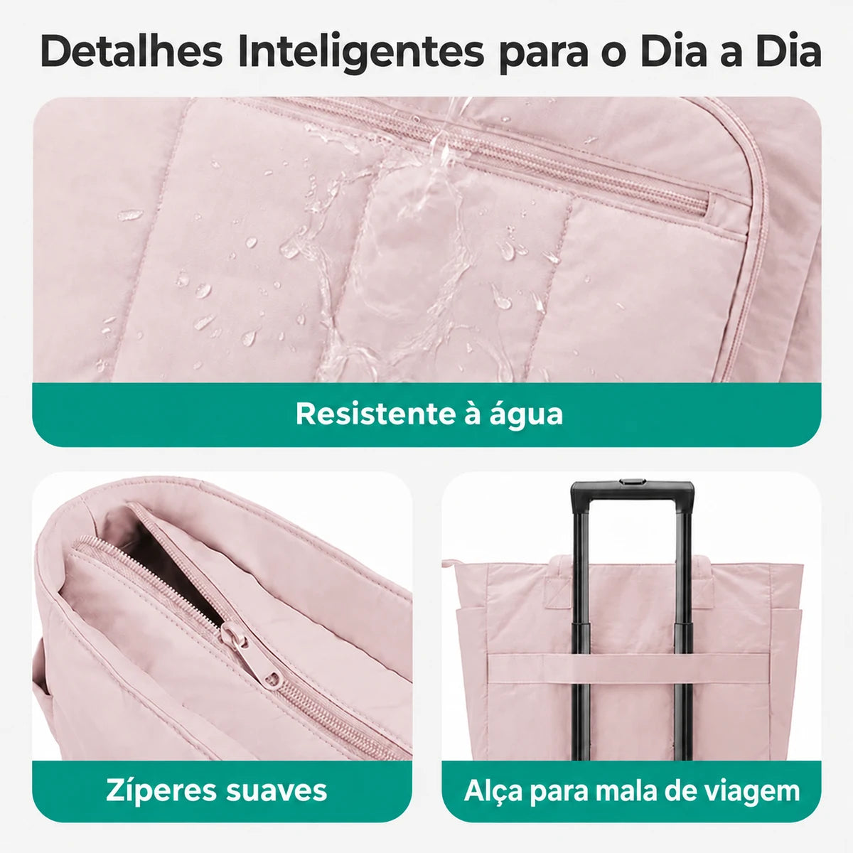 Kit Bolsa Tote Feminina com Necessaire (2 peças) Bags Mart Cor Rosa — Detalhes e acabamentos