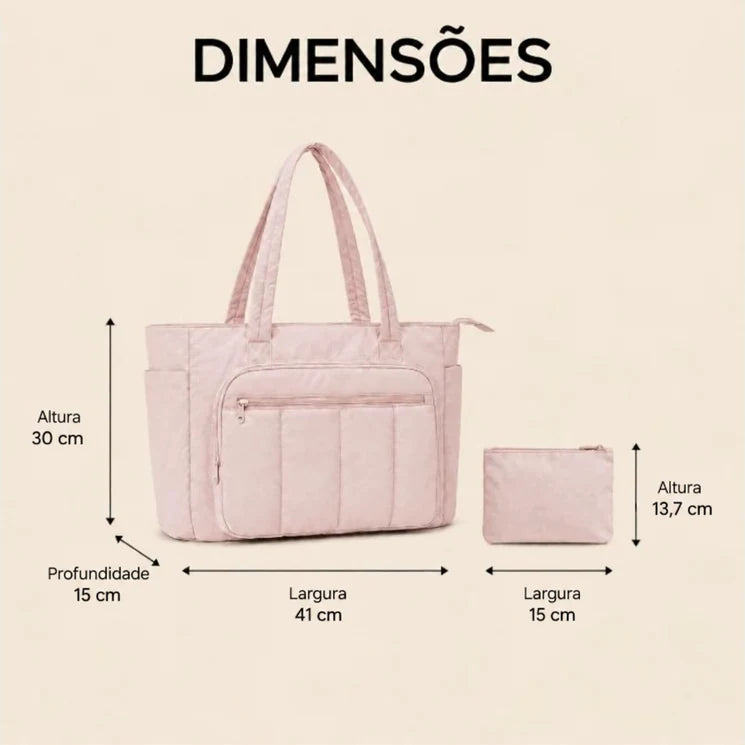 Kit Bolsa Tote Feminina com Necessaire (2 peças) Bags Mart Cor Rosa — Dimensões em centímetros