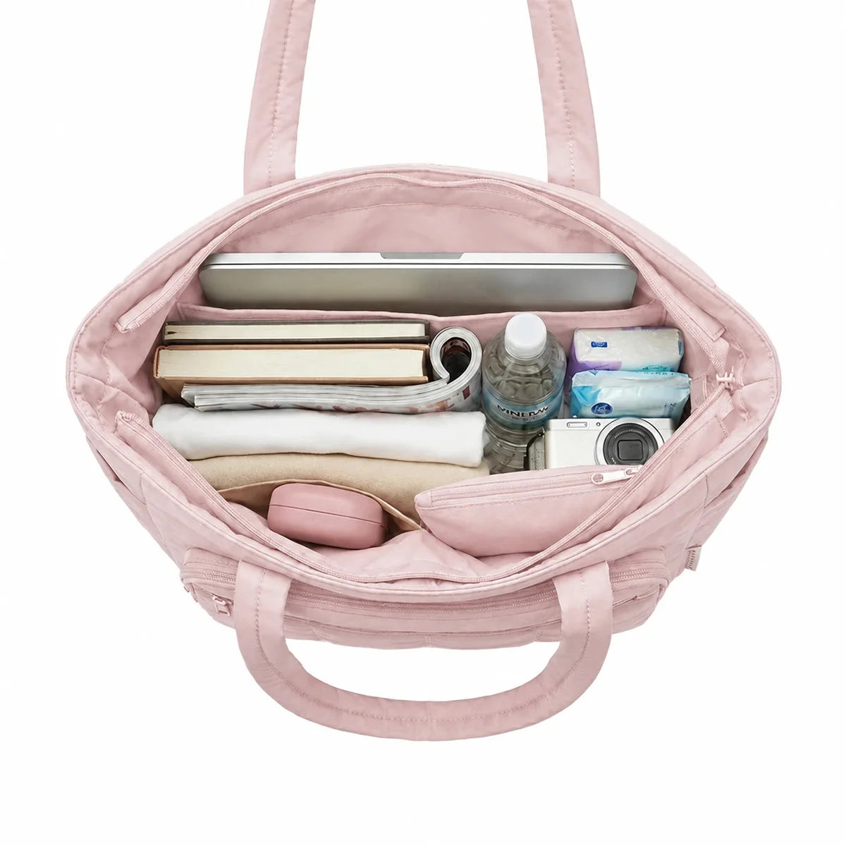 Kit Bolsa Tote Feminina com Necessaire (2 peças) Bags Mart Cor Rosa — Interior e compartimentos