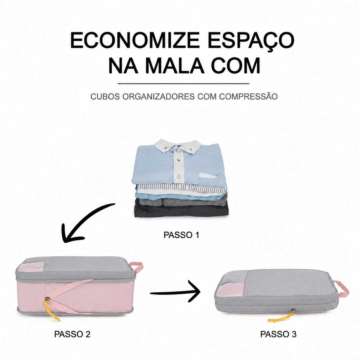 Kit Cubos Organizadores Bags Mart Rosa - Economize Espaço na Mala