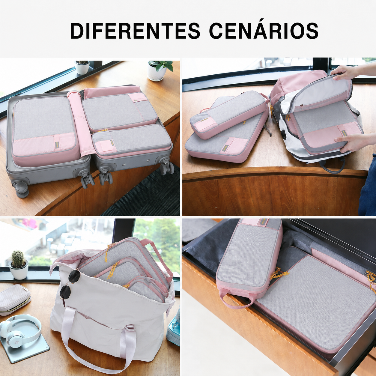 Kit Cubos Organizadores Bags Mart Rosa - Diferentes Cenários de Uso