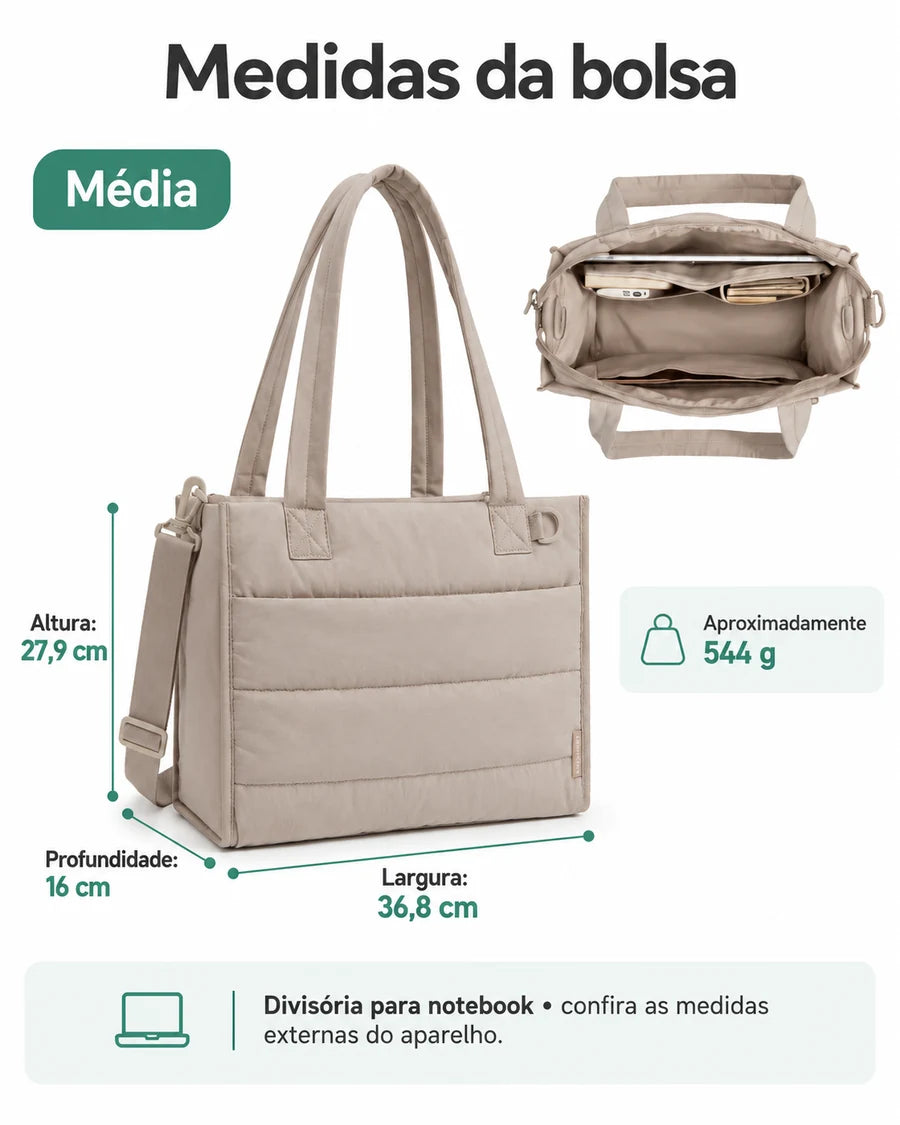 Bolsa Tote Boxy Média Bags Mart Cor Bege — Medidas em centímetros