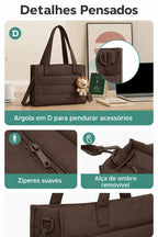 Bolsa Tote Boxy Média Bags Mart Cor Café — Alça, zíper e acabamentos