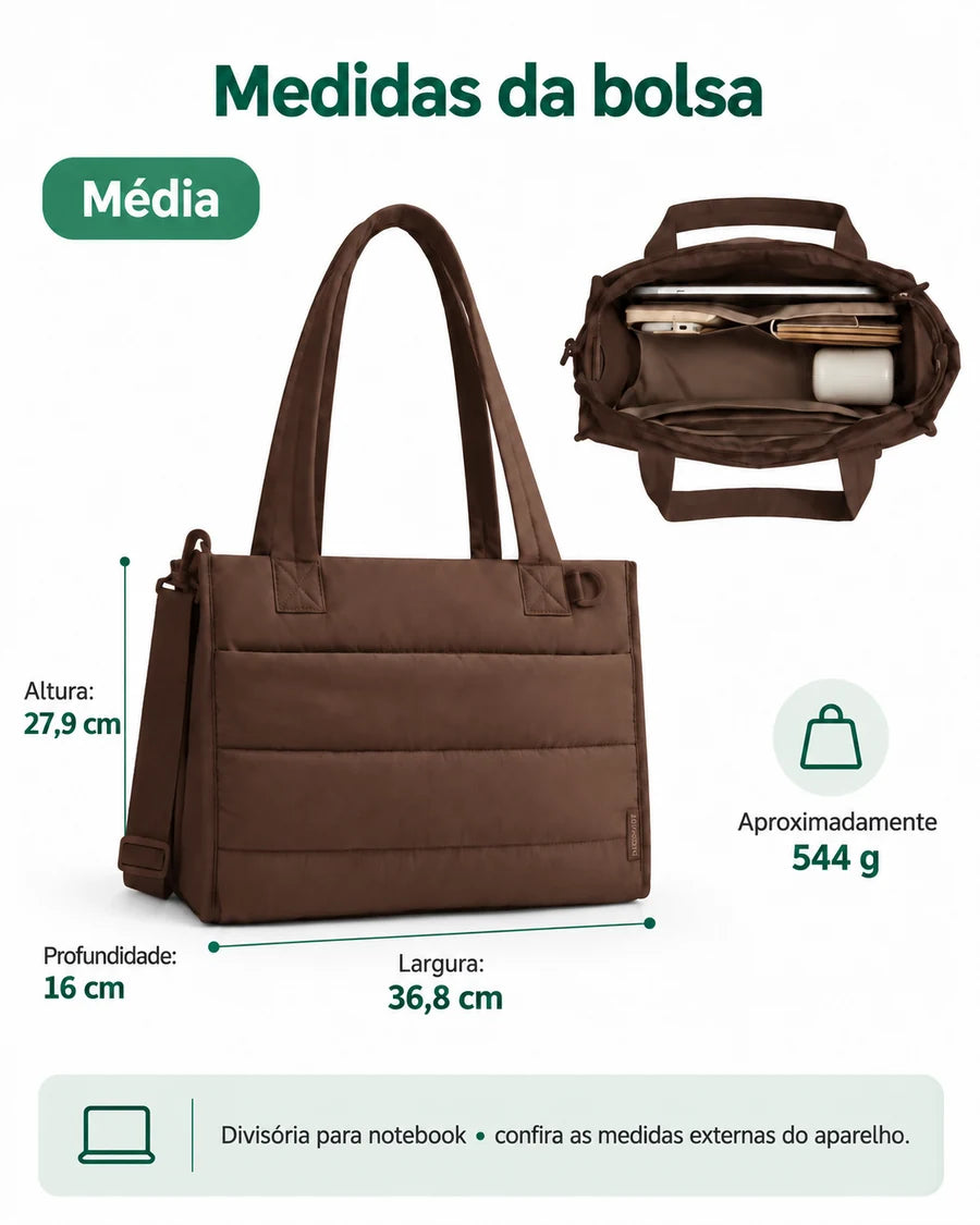 Bolsa Tote Boxy Média Bags Mart Cor Café — Medidas em centímetros