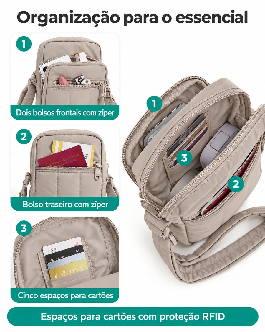 Pochete Esportiva para Corrida e Caminhada Bags Mart Cor Marrom — Bolsos, compartimentos e espaços para cartões