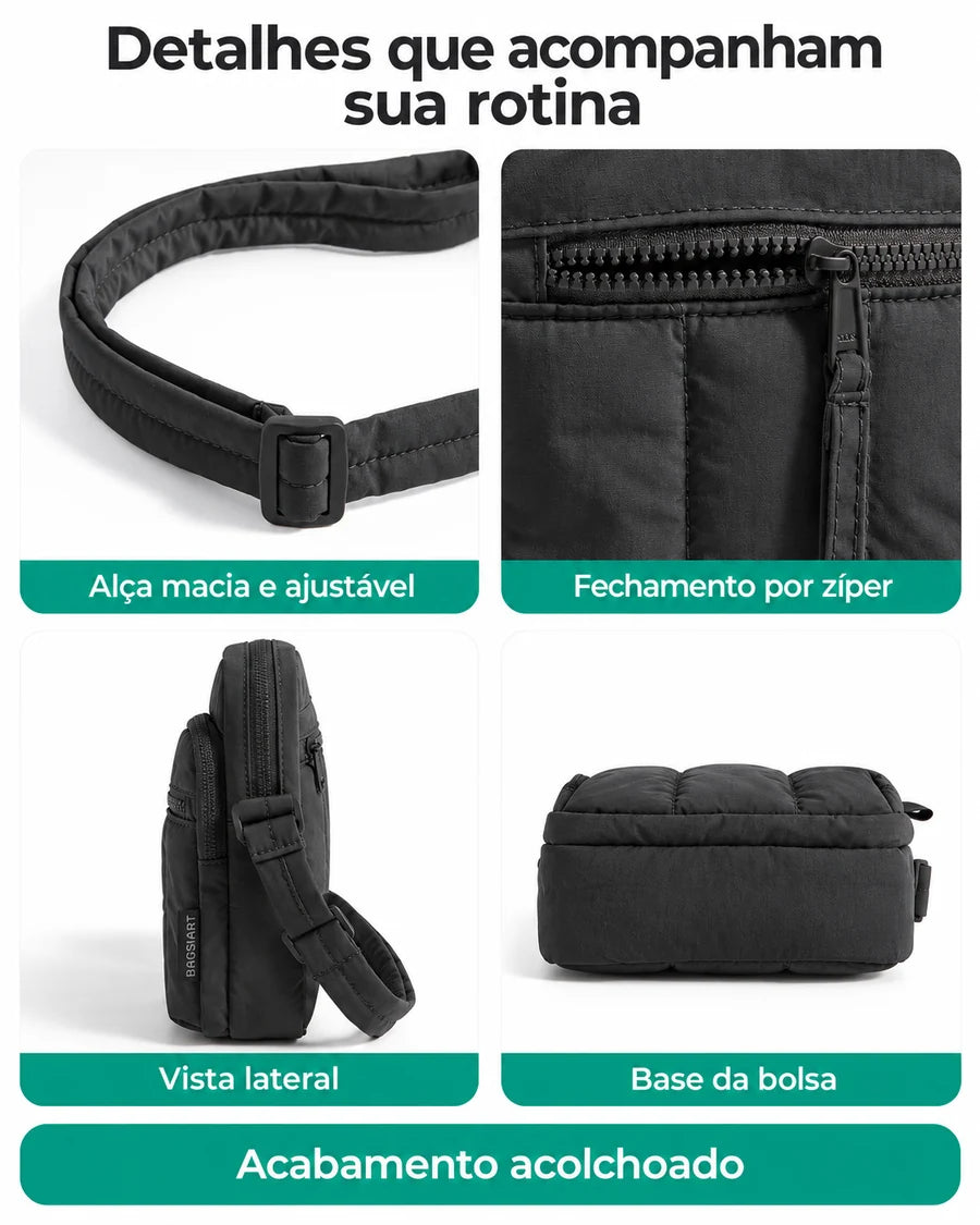Pochete Esportiva para Corrida e Caminhada Bags Mart Cor Preto — Alça, zíper e acabamentos