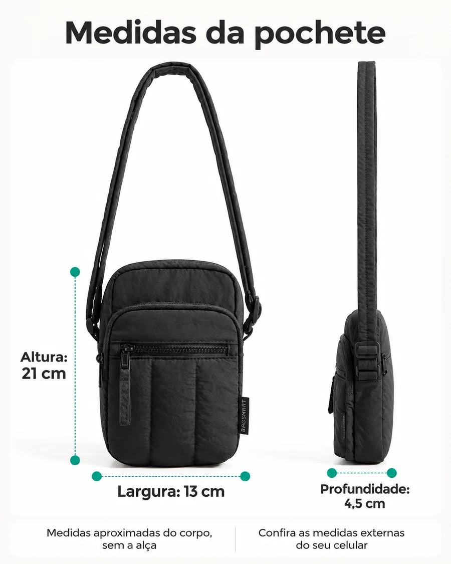 Pochete Esportiva para Corrida e Caminhada Bags Mart Cor Preto — Medidas em centímetros