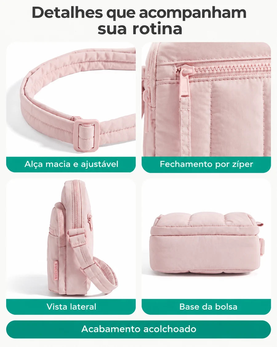 Pochete Esportiva para Corrida e Caminhada Bags Mart Cor Rosa — Alça, zíper e acabamentos