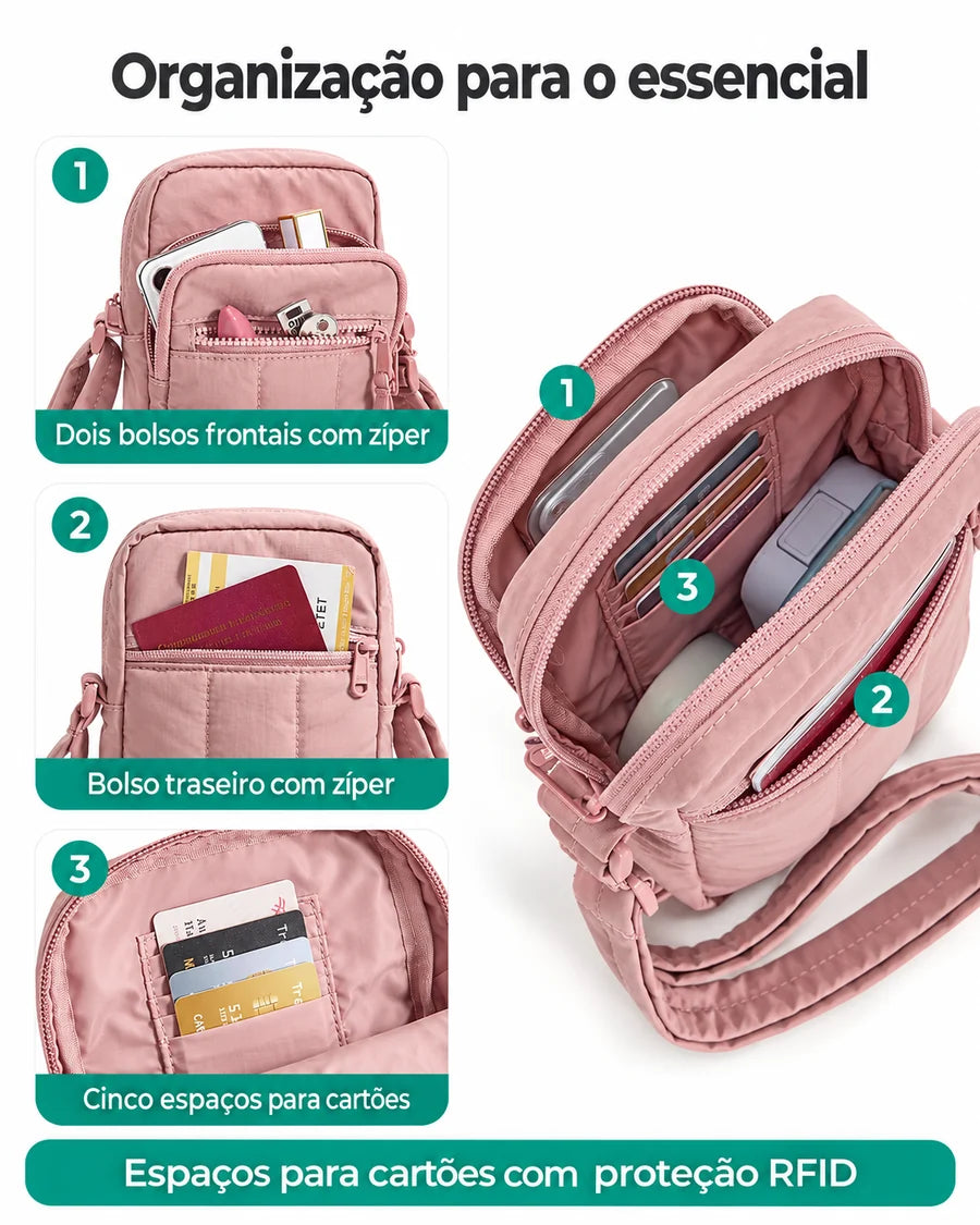 Pochete Esportiva para Corrida e Caminhada Bags Mart Cor Rosa Escuro — Bolsos, compartimentos e espaços para cartões