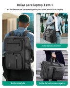Mochila executiva Cinza em uso como mochila, bolsa de ombro e maleta