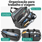 Compartimentos e bolsos para notebook e documentos da mochila executiva Cinza