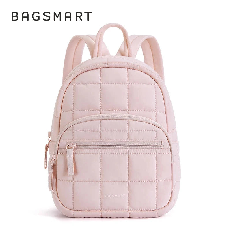 Mochila feminina pequena acolchoada Bags Mart cor Rosa, vista frontal