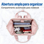 Abertura superior ampla e divisória para notebook da mochila Rosa