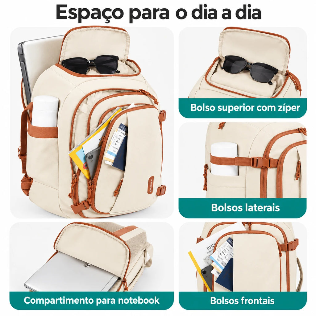 Compartimentos, bolsos e forro Bege da mochila de viagem Bags Mart