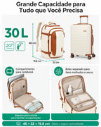 Mochila Bege de 30 L com dimensões de 46 por 32 por 19,8 cm