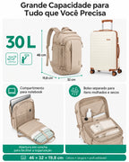 Mochila Cáqui de 30 L com dimensões de 46 por 32 por 19,8 cm