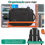 Mochila Preto em viagem e faixa para puxador de mala
