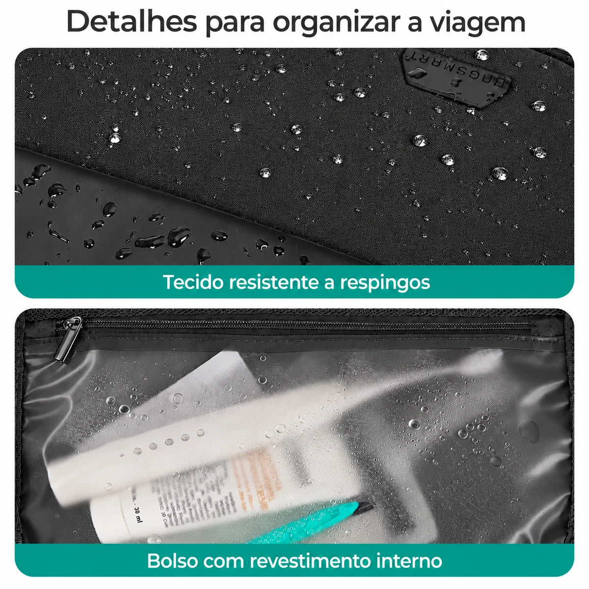Tecido e bolso com revestimento interno da mochila Preto