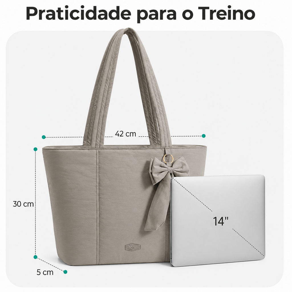 Bolsa Tote Feminina com Laço Cinza - Dimensões