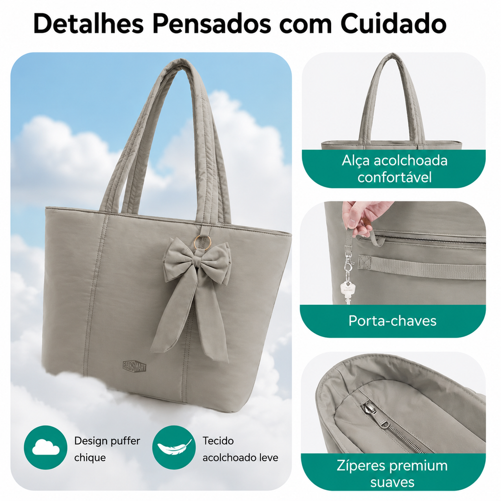 Bolsa Tote Feminina com Laço Cinza - Detalhes