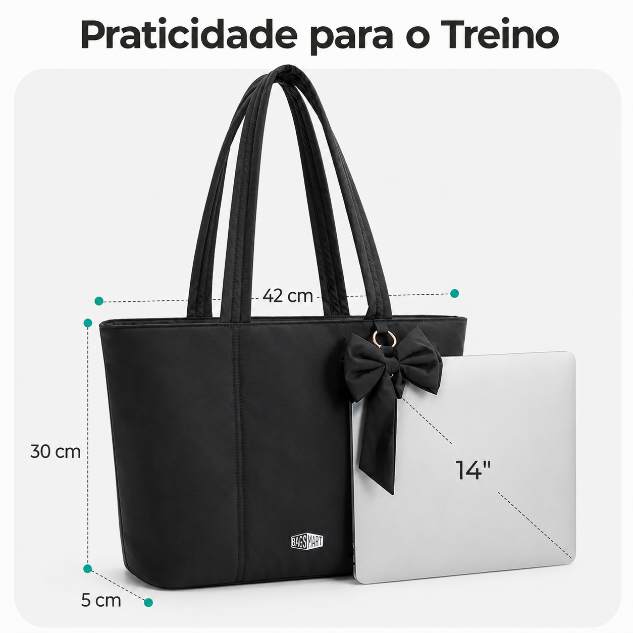 Bolsa Tote com Laço Bags Mart Preto - Dimensões