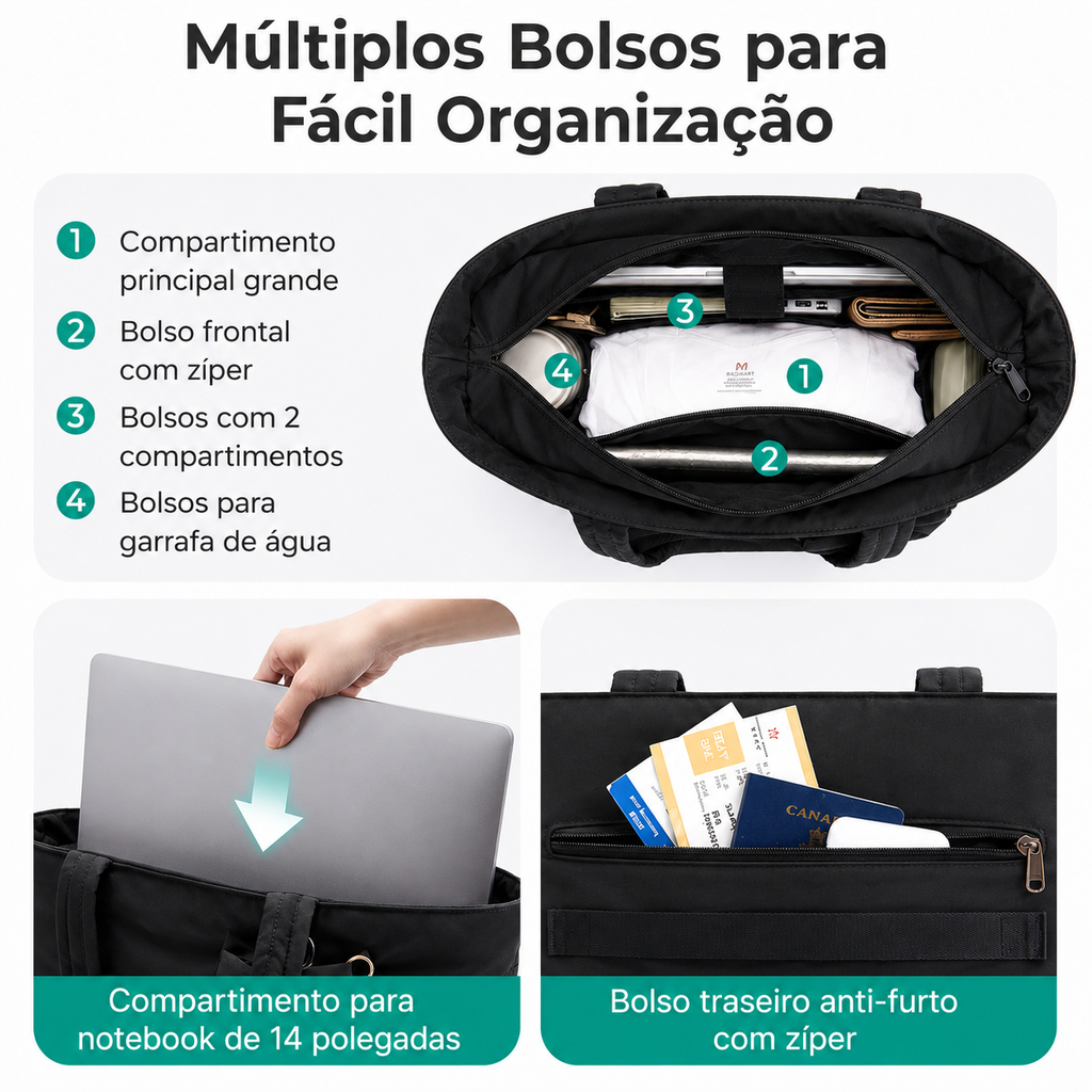 Bolsa Tote com Laço Bags Mart Preto - Organização