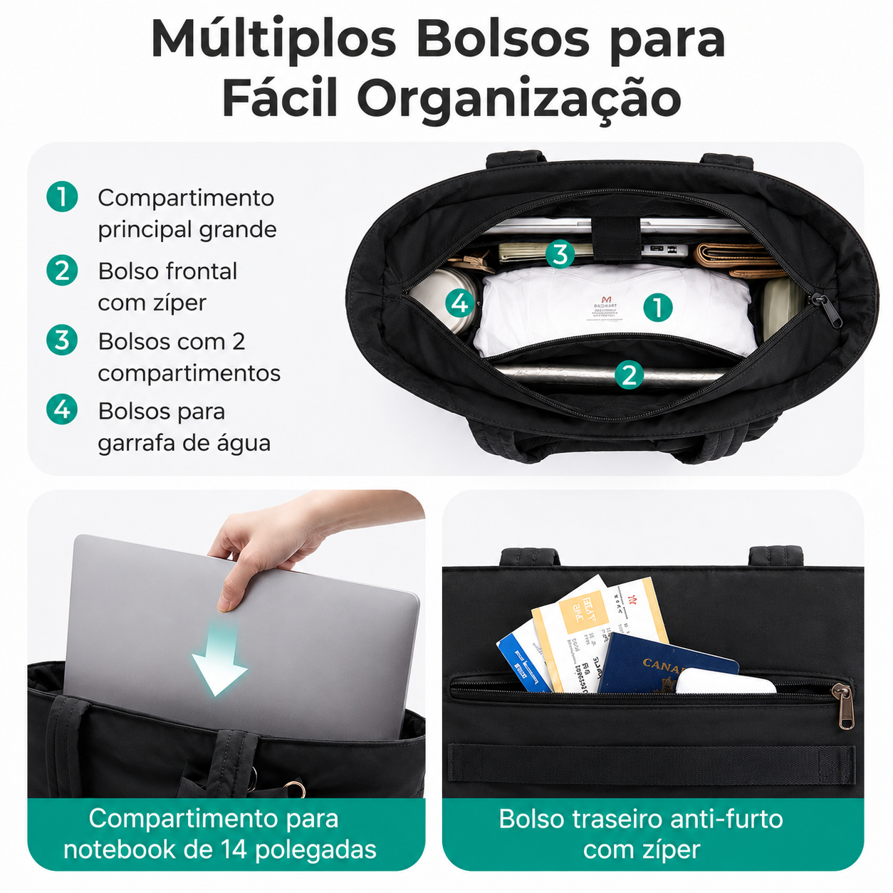 Bolsa Tote com Laço Bags Mart Preto - Organização
