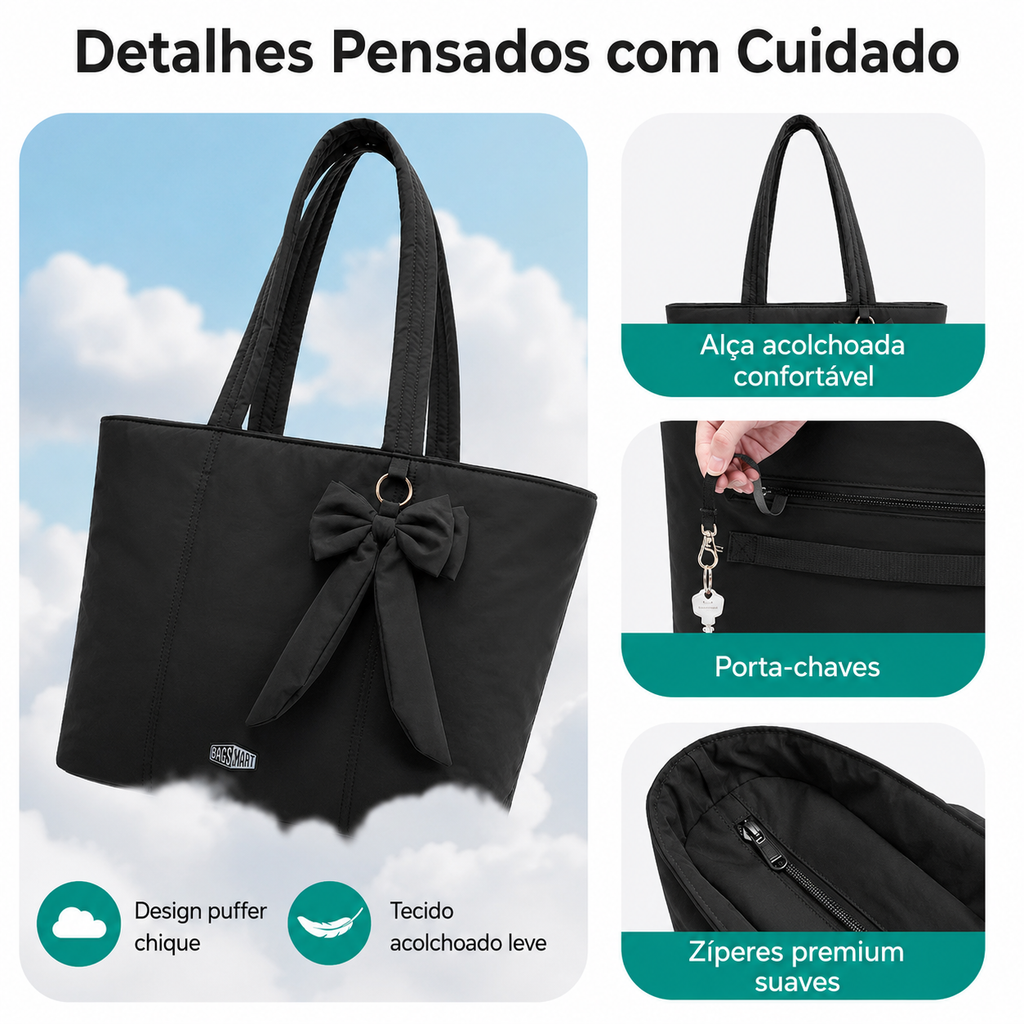 Bolsa Tote com Laço Bags Mart Preto - Detalhes