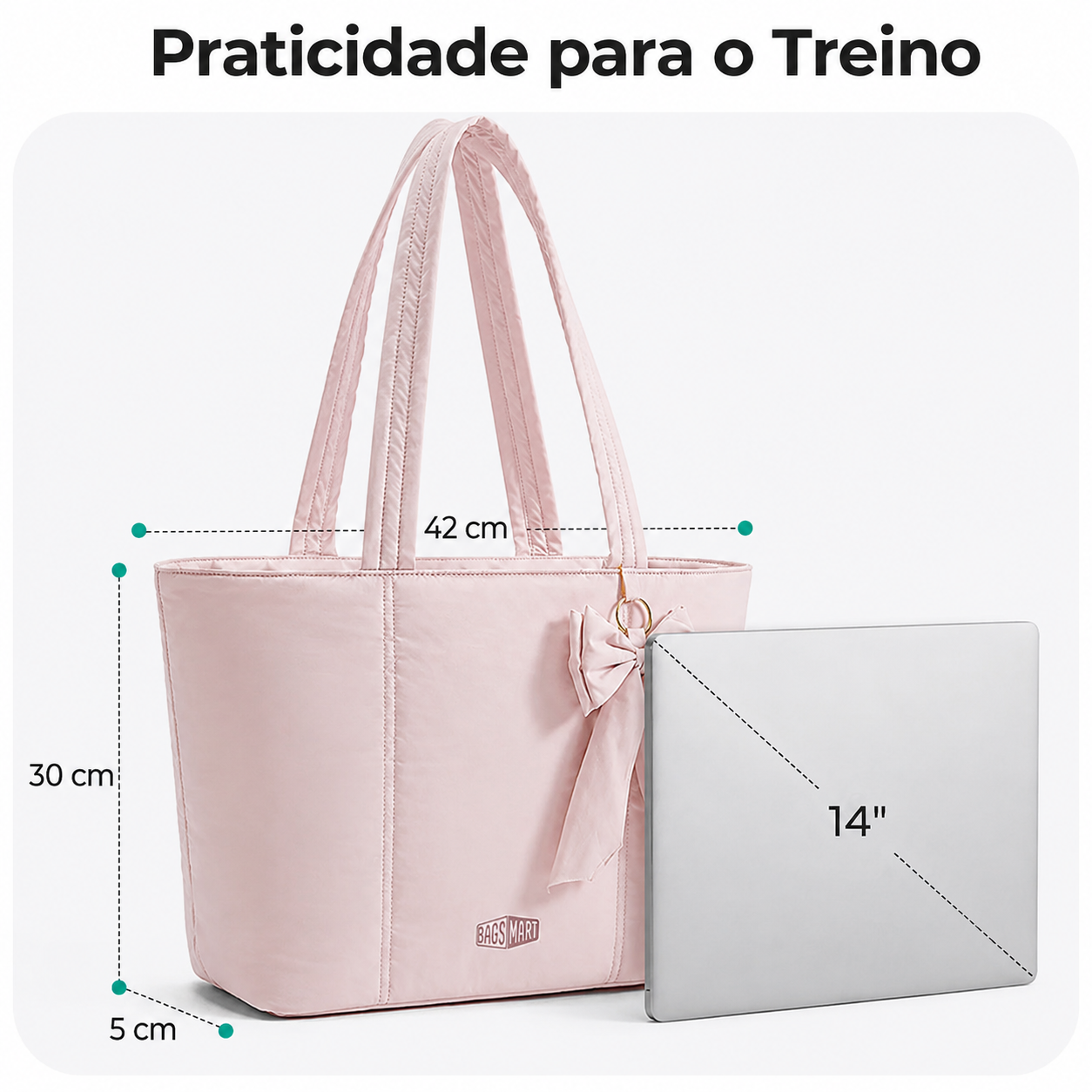 Bolsa Tote com Laço Bags Mart Rosa - Dimensões