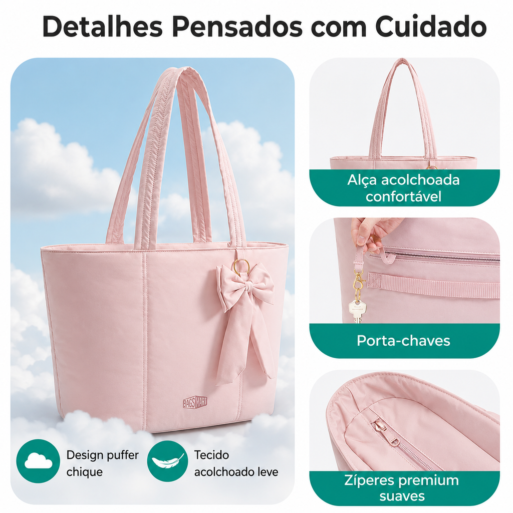 Bolsa Tote com Laço Bags Mart Rosa - Detalhes