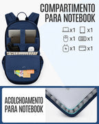 Compartimento acolchoado para notebook e forro Azul da mochila Light Flight