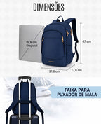 Mochila Light Flight cor Azul: 47 cm de altura, 31,8 cm de largura e 17,8 cm de profundidade