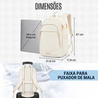 Mochila Light Flight cor Bege: 47 cm de altura, 31,8 cm de largura e 17,8 cm de profundidade