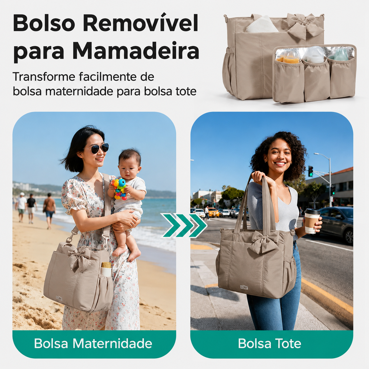Bolsa Maternidade Bags Mart Marrom - Bolso Removível para Mamadeira