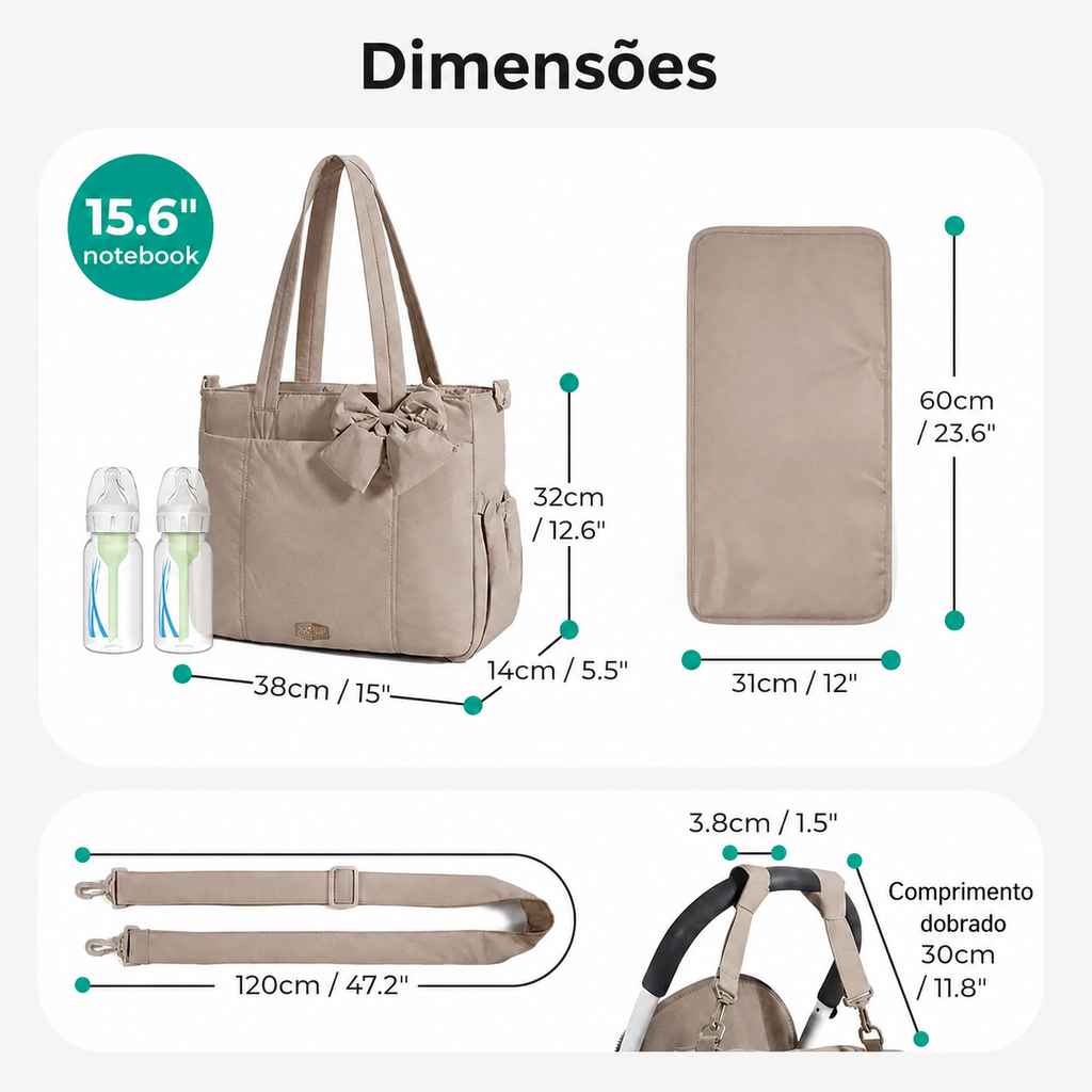 Bolsa Maternidade Bags Mart Marrom - Dimensões